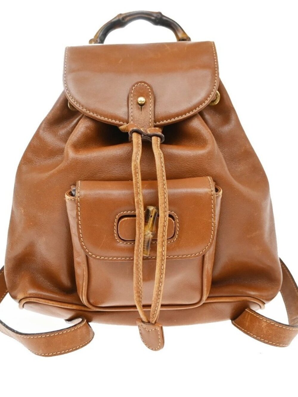 GUCCI Logo Bamboo Mini Backpack Bag Leather Brown Italy GHW 64KD630